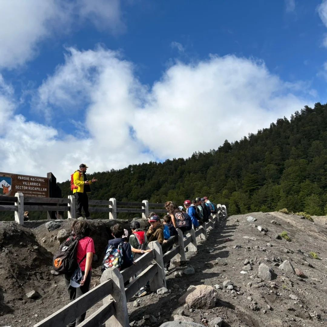 Estudiantes en una excursión por un sendero del bosque nativo